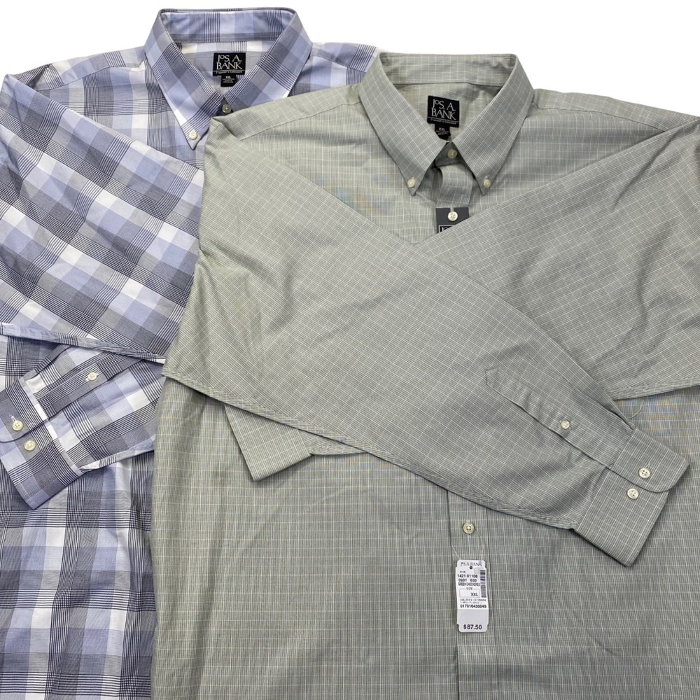 (Lot of 2)Jos. A. Bank‎ Traveler's Shirt Mens XXL Blue Plaid Green Check NWT